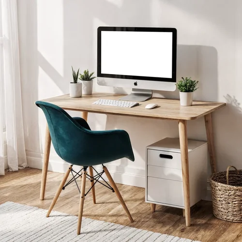 Modern Home Office Mockup with iMac and Cozy Decor