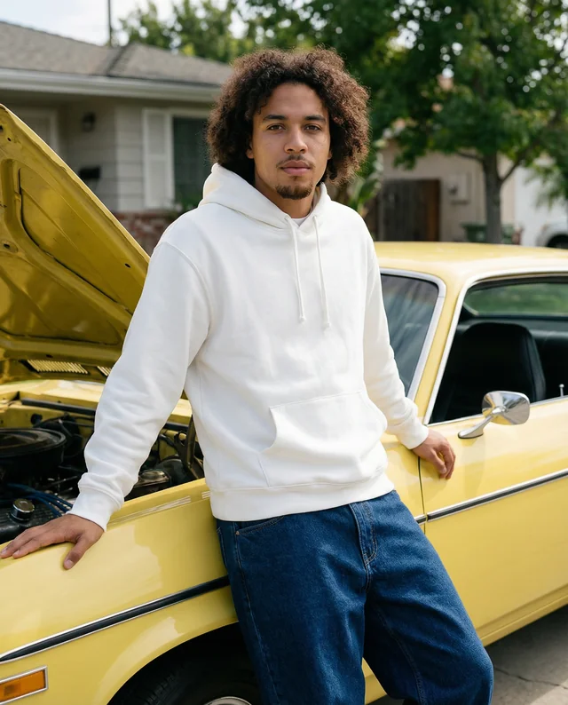 Stylish Hoodie Mockup with Vintage Car in Sunny Setting