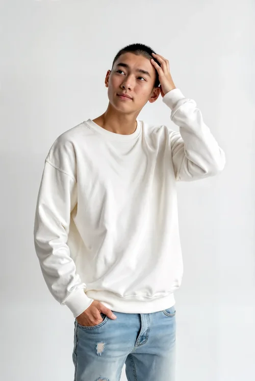 Stylish Mockup of a Young Man in a Cream Sweatshirt