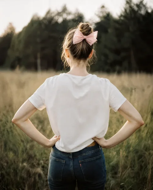 Stylish T-Shirt Mockup in a Serene Sunlit Field