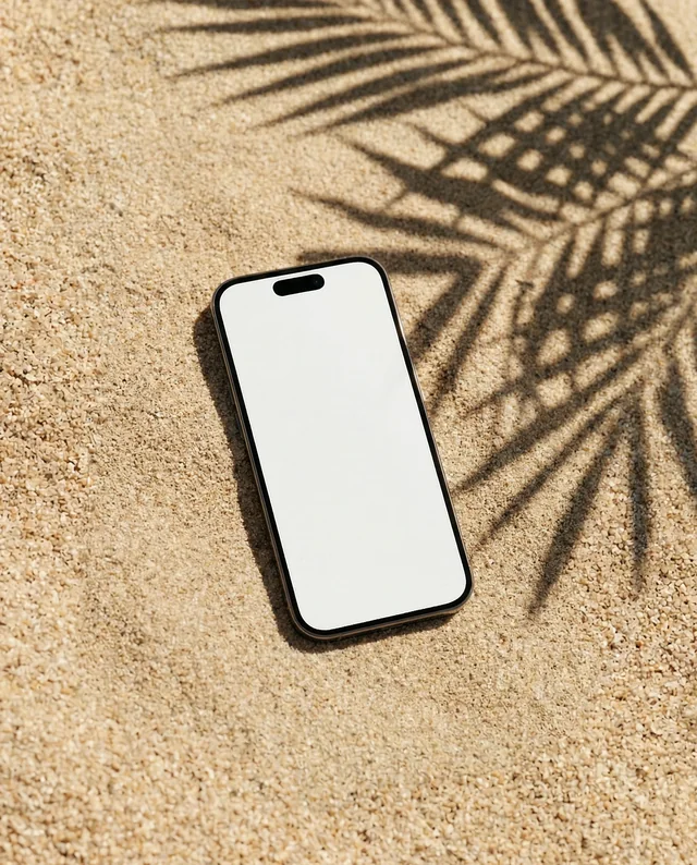 Sleek iPhone Mockup on Sandy Beach for Stunning Visuals