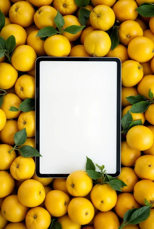 Black iPad Pro Mockup Surrounded by Vibrant Lemons