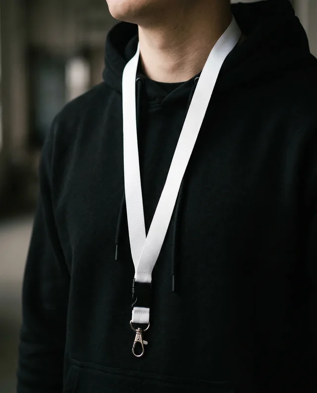 Urban Male Model in Black Hoodie with Lanyard Mockup