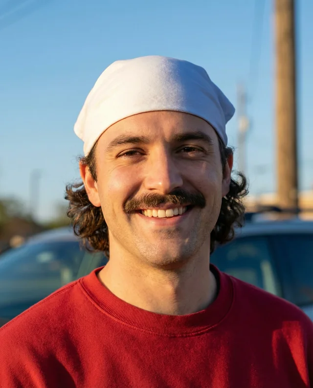 Young Chef in Red Sweatshirt Mockup with Bandana Style