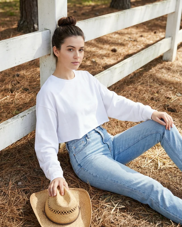 Casual Mockup of a Young Woman in a Crop Top Outdoors