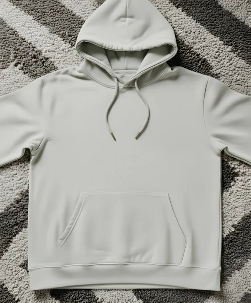 Stylish Light Gray Hoodie Mockup on Textured Rug