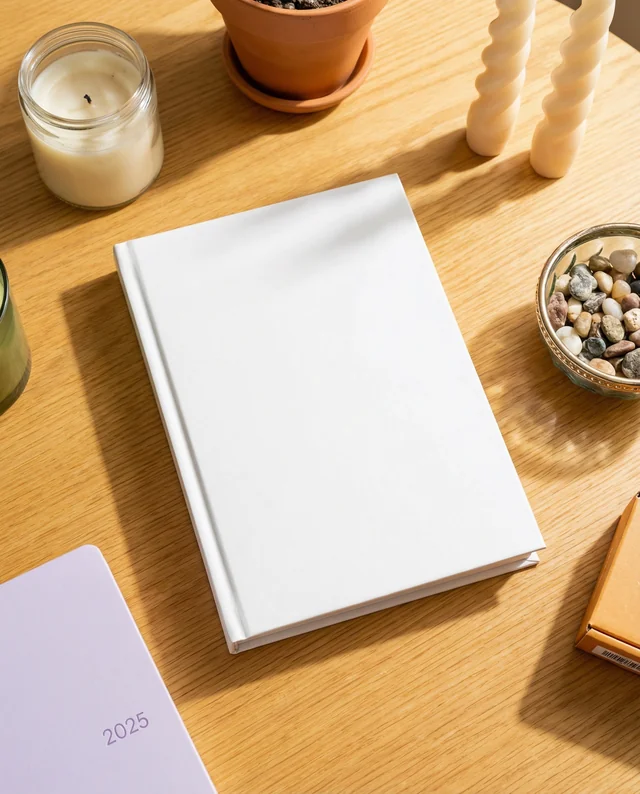 Charming Book Mockup with Cozy Flat Lay Design