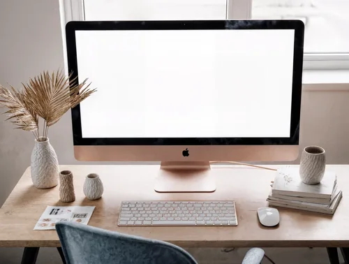 Modern iMac Mockup in a Cozy Workspace Design