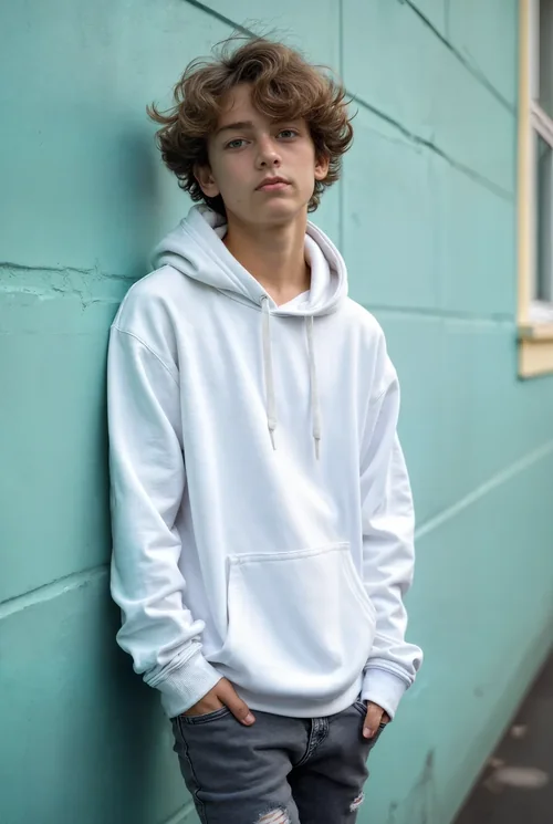 Turquoise Background Mockup of a Casual Hoodie Look