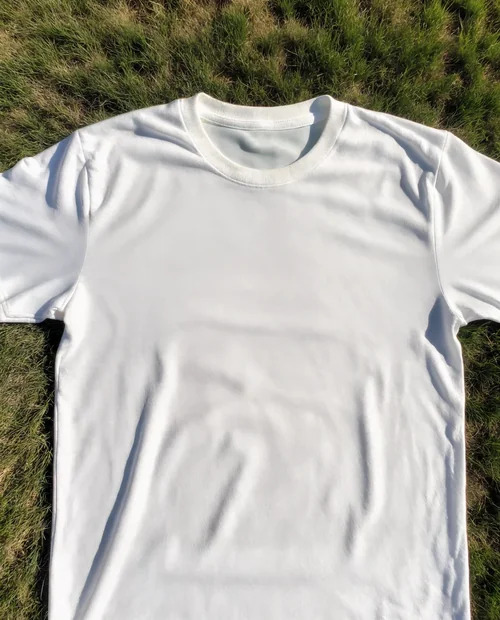 Plain White T-Shirt Mockup on Grassy Surface