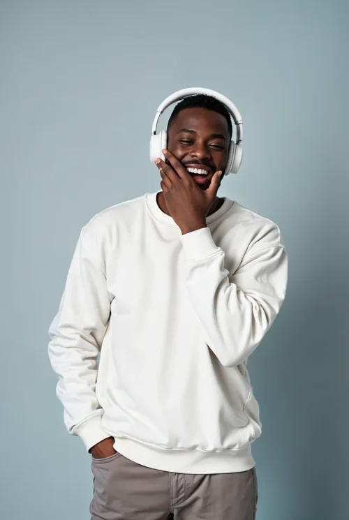 Mockup of a Joyful Man in a Solid White Sweatshirt
