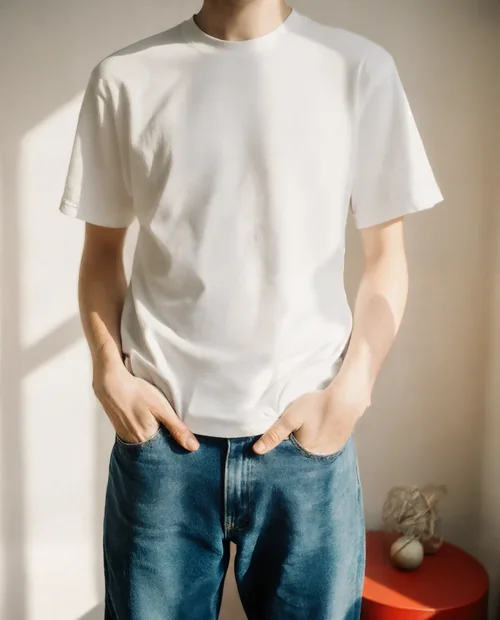 Casual T-Shirt Mockup in a Well-Lit Room