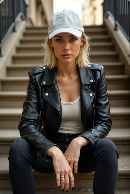 Contemporary Hat Mockup: Stylish Cap on Young Woman