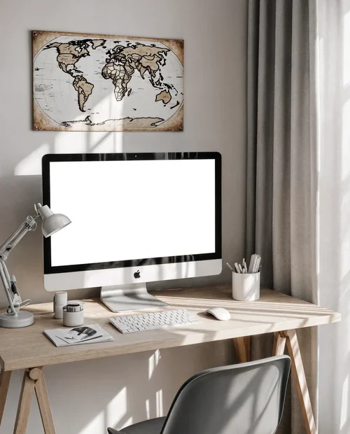 Modern Home Office Mockup with iMac and Minimalist Design