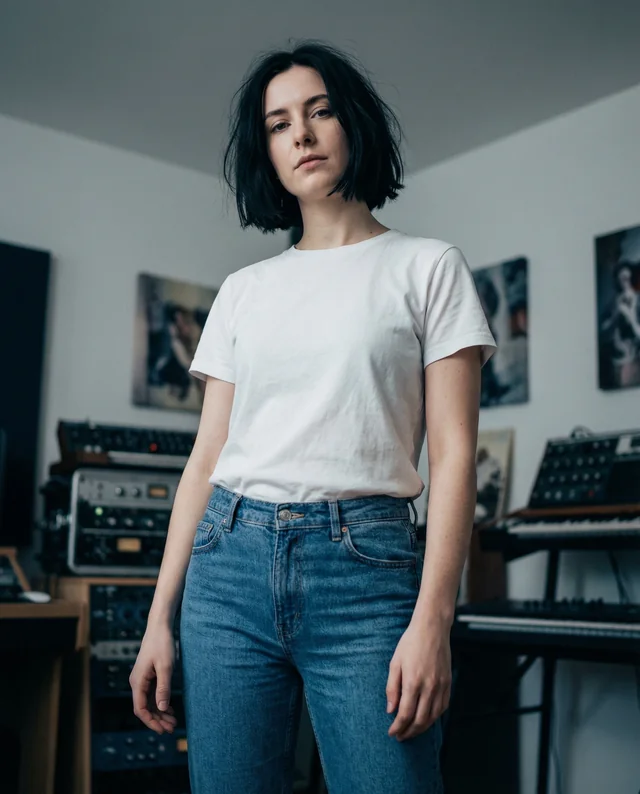 Stylish T-Shirt Mockup in a Cozy Music Studio