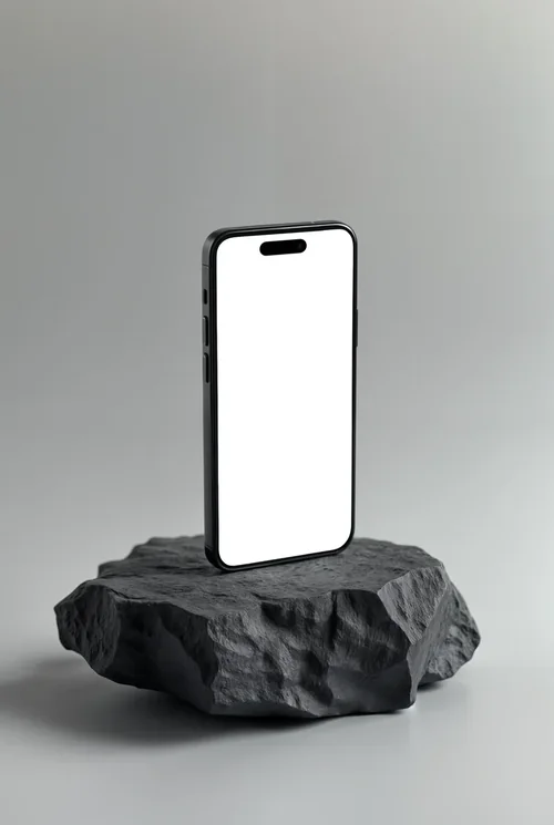 Modern Black iPhone 16 Pro Max Mockup on Dark Gray Rock