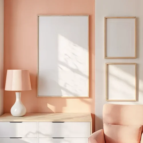 Cozy Poster Mockup with Soft Peach and Beige Background