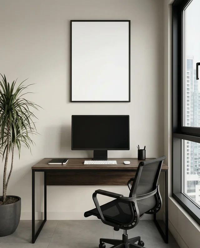 Modern Home Office Mockup with Poster Frame