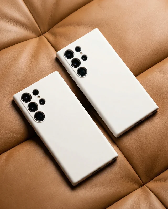 Elegant Phone Cover Mockup on Luxurious Leather Surface