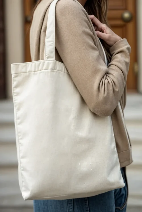 Cream Cotton Tote Bag Mockup in Natural Outdoor Light