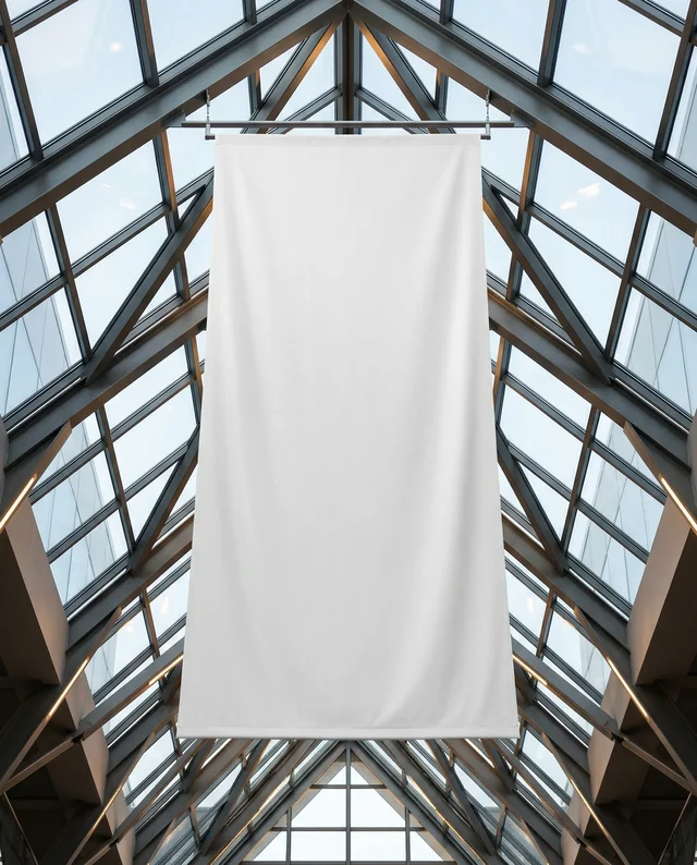 Modern Interior Mockup with Large White Banner Display