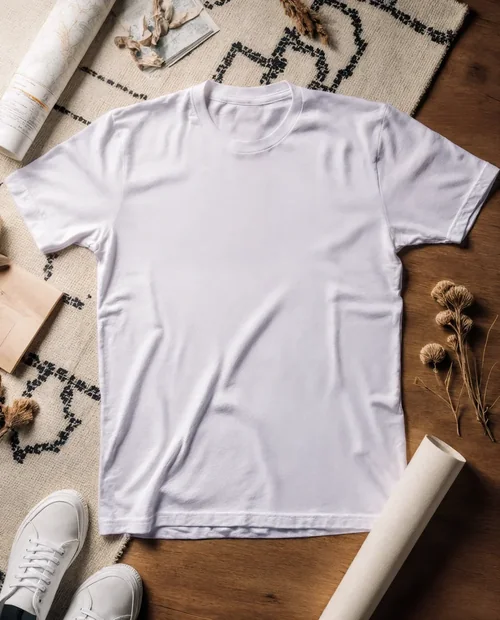 Stylish T-Shirt Mockup on Cozy Textured Rug