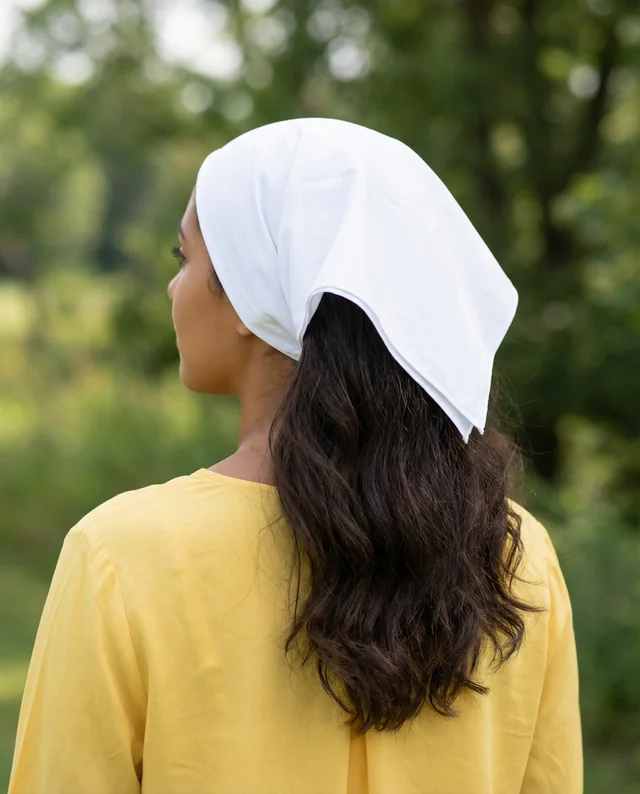 Young Woman in Yellow Blouse with Bandana Mockup Image
