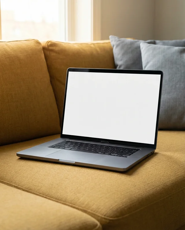 Modern MacBook Mockup in Cozy Home Office Setting