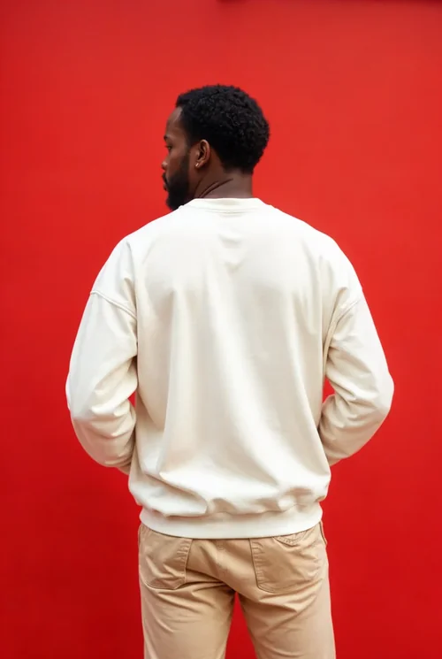 Stylish Mockup of a Thoughtful Man in a White Sweatshirt