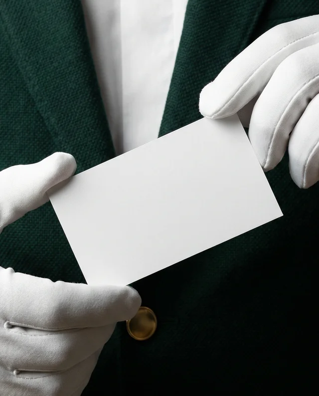Elegant Business Card Mockup with Dark Green Blazer