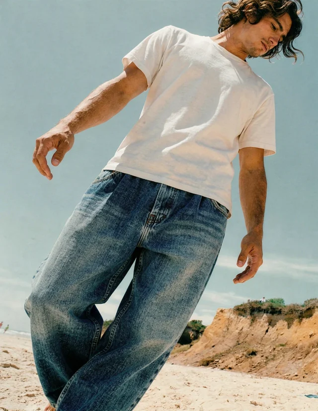 Mockup of T-Shirt on Young Man at Beach