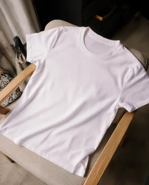 Elegant T-Shirt Mockup on Wooden Chair