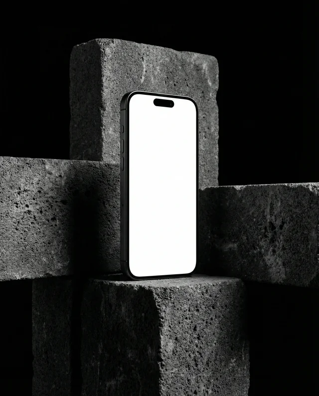 Sleek iPhone Mockup in Dramatic Black and White Setting