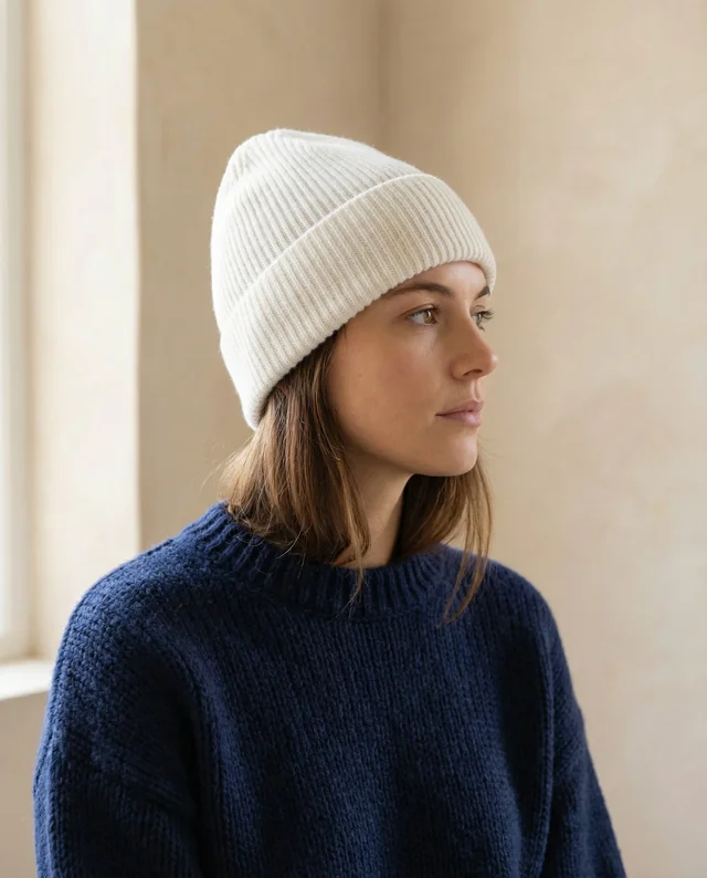 Cozy Mockup of a Young Woman in a Beanie and Sweater