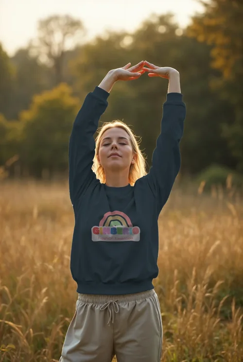 Serene Mockup of a Woman in a Relaxing Sweatshirt