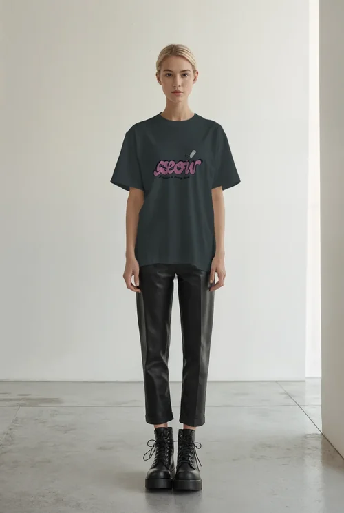 Chic T-Shirt Mockup Featuring a Confident Female Model