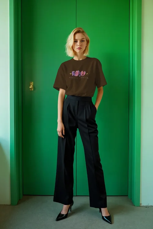 Stylish T-Shirt Mockup Against Bold Green Door