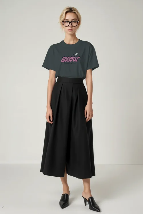 Chic Mockup of T-Shirt with Elegant Midi Skirt Style