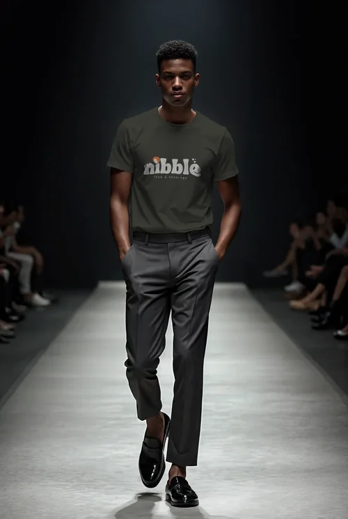 Stylish T-Shirt Mockup Featuring Male Supermodel on Runway