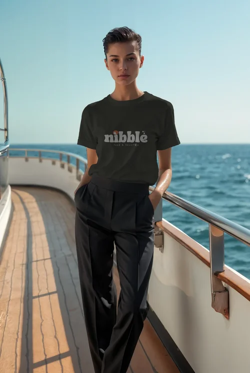 Elegant T-Shirt Mockup of a Supermodel on a Yacht
