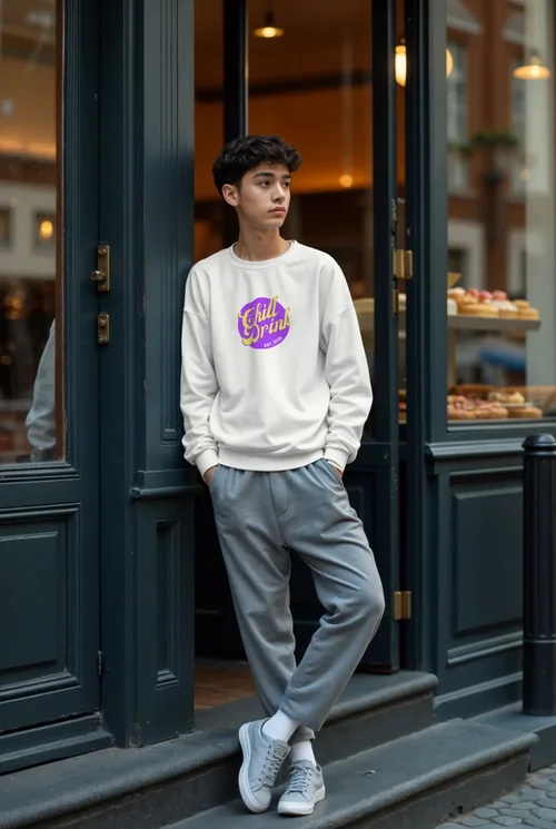 Urban Sweatshirt Mockup: Teen Style in a Café Setting