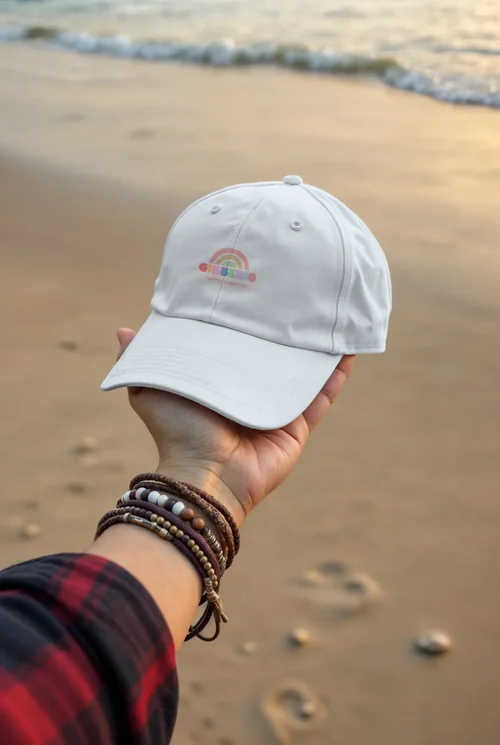 Mockup of a Stylish Hat Cap Against a Beach Sunset