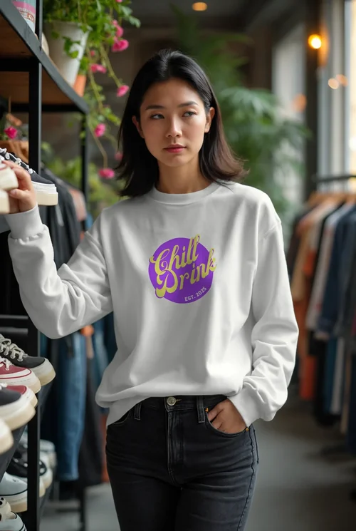Mockup of Casual Sweatshirt in Contemporary Retail Setting