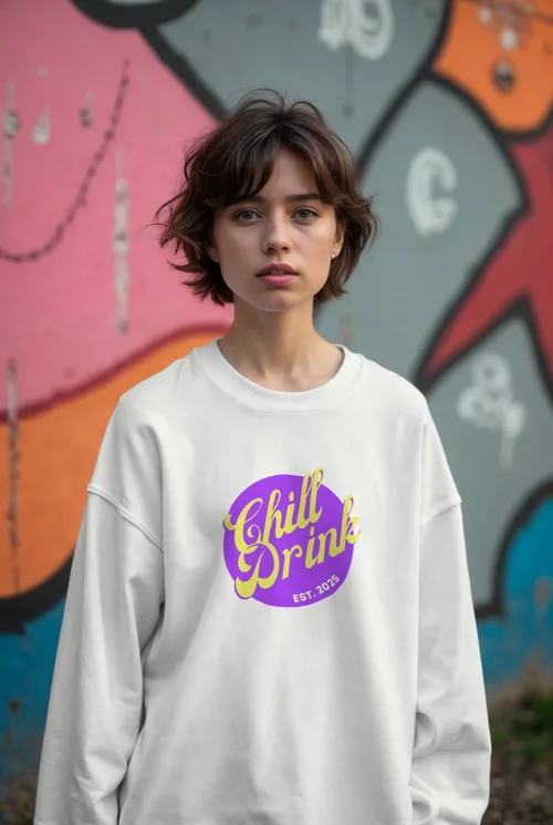 Urban Sweatshirt Mockup: Stylish Female in Streetwear