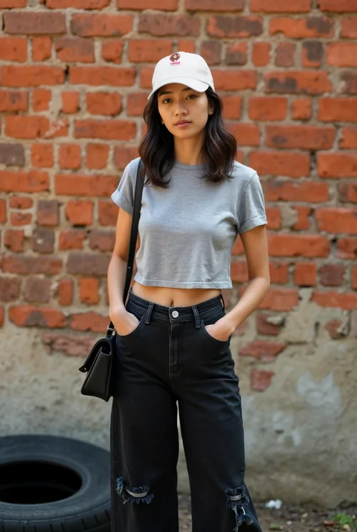 Stylish Mockup of a Cap on a Young Woman Outdoors
