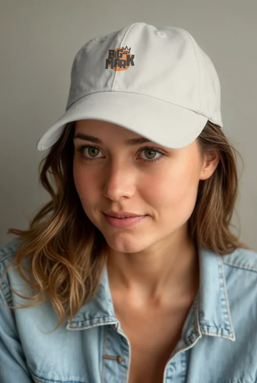 Stylish Mockup of a White Baseball Cap on a Young Woman