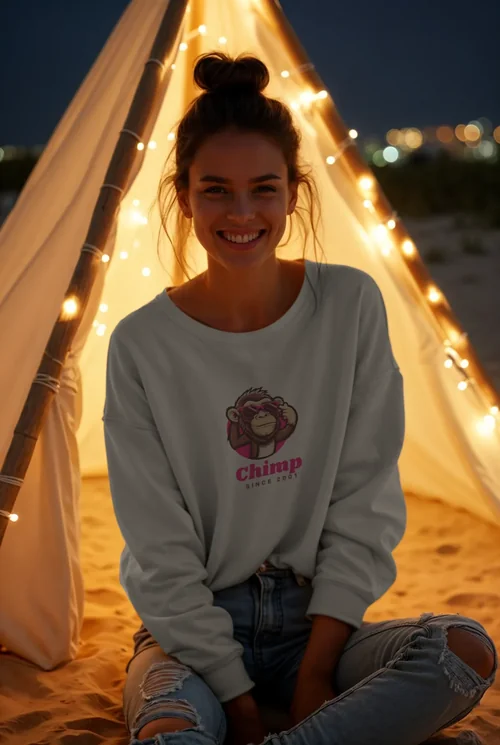 Mockup of a Smiling Woman in a Cozy Sweatshirt