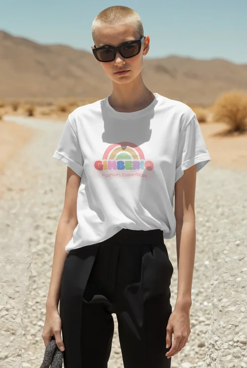 Minimalist T-Shirt Mockup in Outdoor Fashion Setting