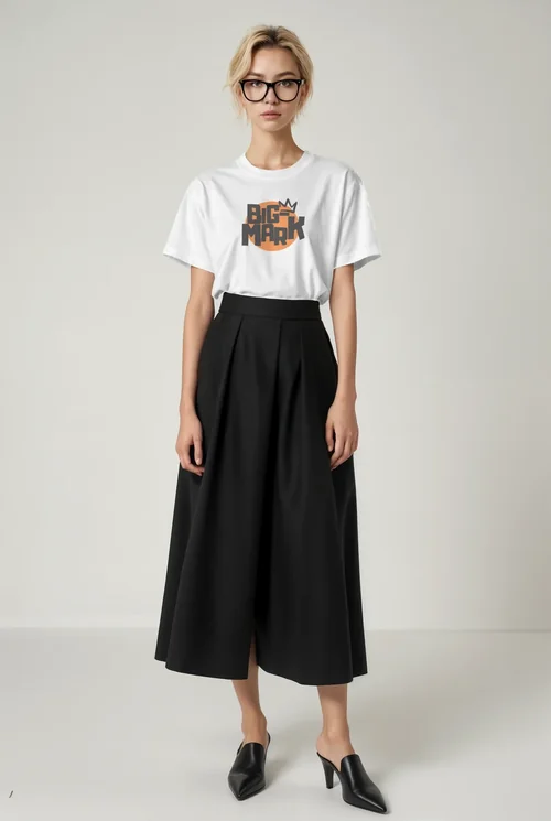 Chic Mockup of T-Shirt with Elegant Midi Skirt Style