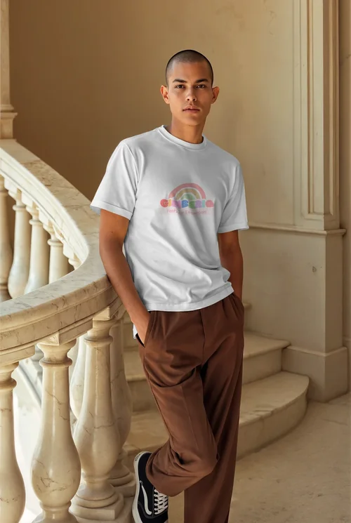 Stylish T-Shirt Mockup Featuring a Young Male Model